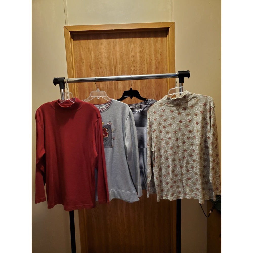 Lot Of 4 Size 18W Long Sleeve Pullover Knit Tee-Style Tops Bobbie Brock & White